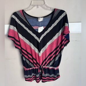 Lavish V-Neck Chevron Blouse - Pink, Black, Gray